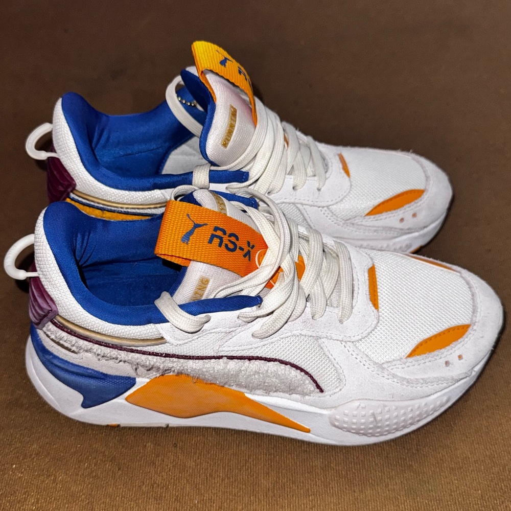 Puma Kids' White, Orange, and Blue Sneakers